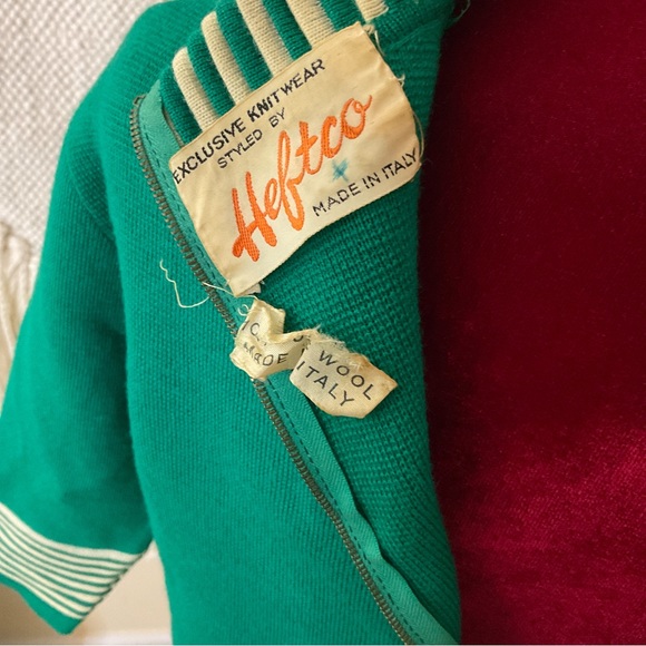 Vintage Heftco Knitwear Retro Sweater 3/4 Length Sleeve 100% Wool Green Beige - Picture 13 of 14